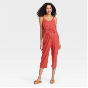 Sleeveless Button-Front Maternity Jumpsuit